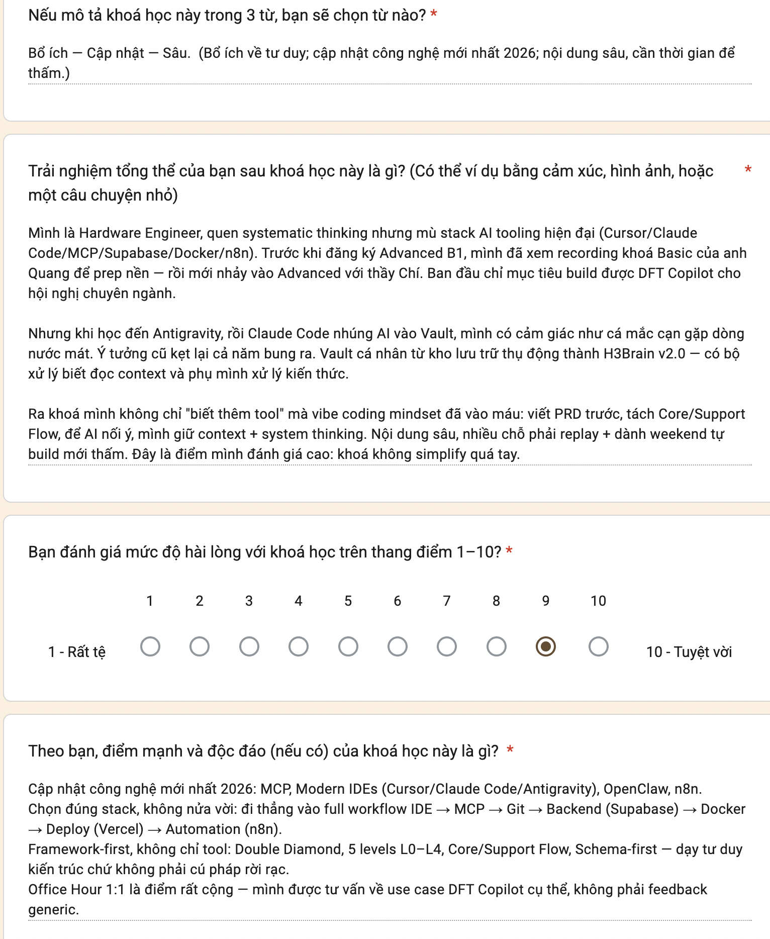 Ảnh feedback của học viên Product Builder