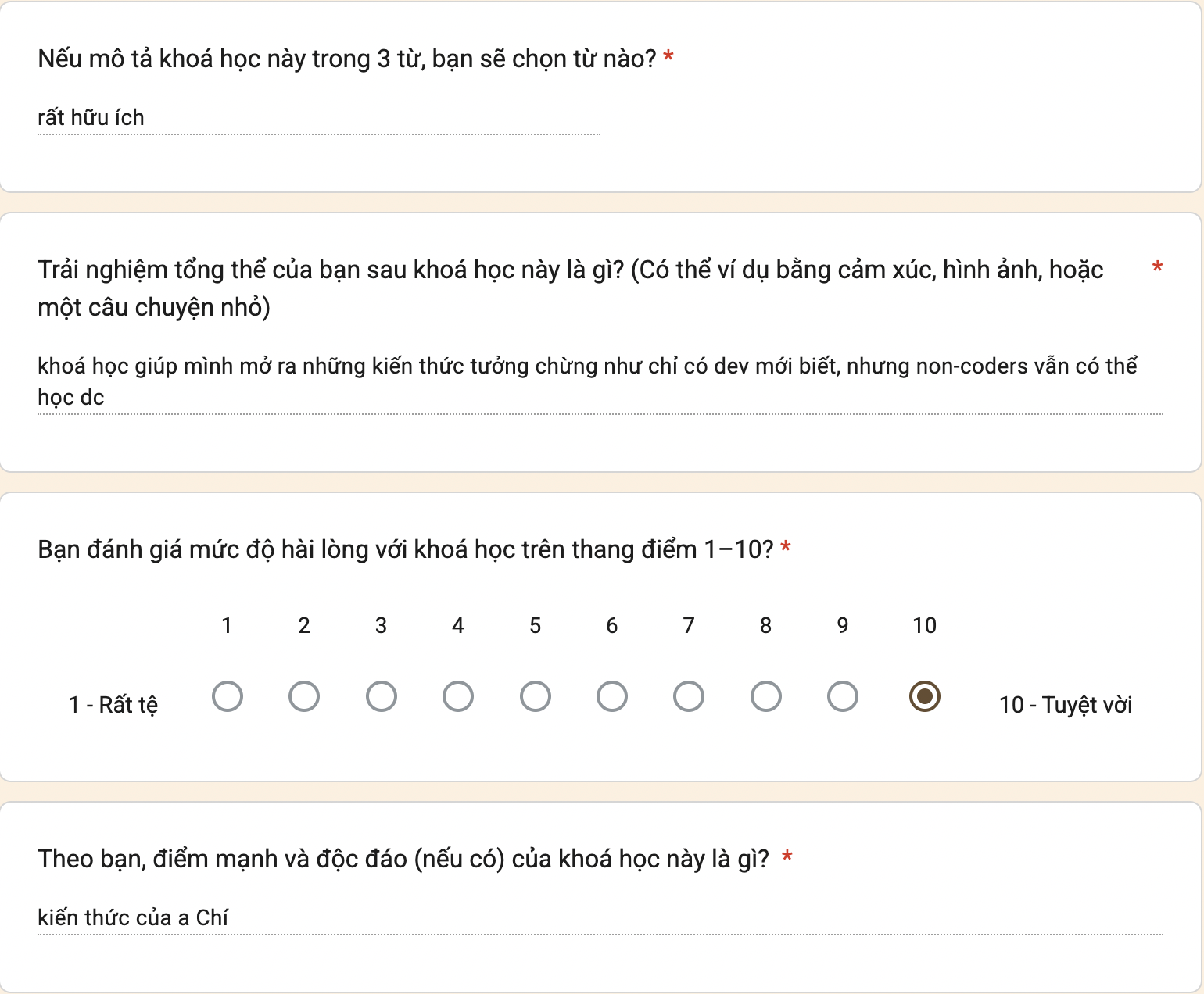 Ảnh feedback của học viên Product Builder